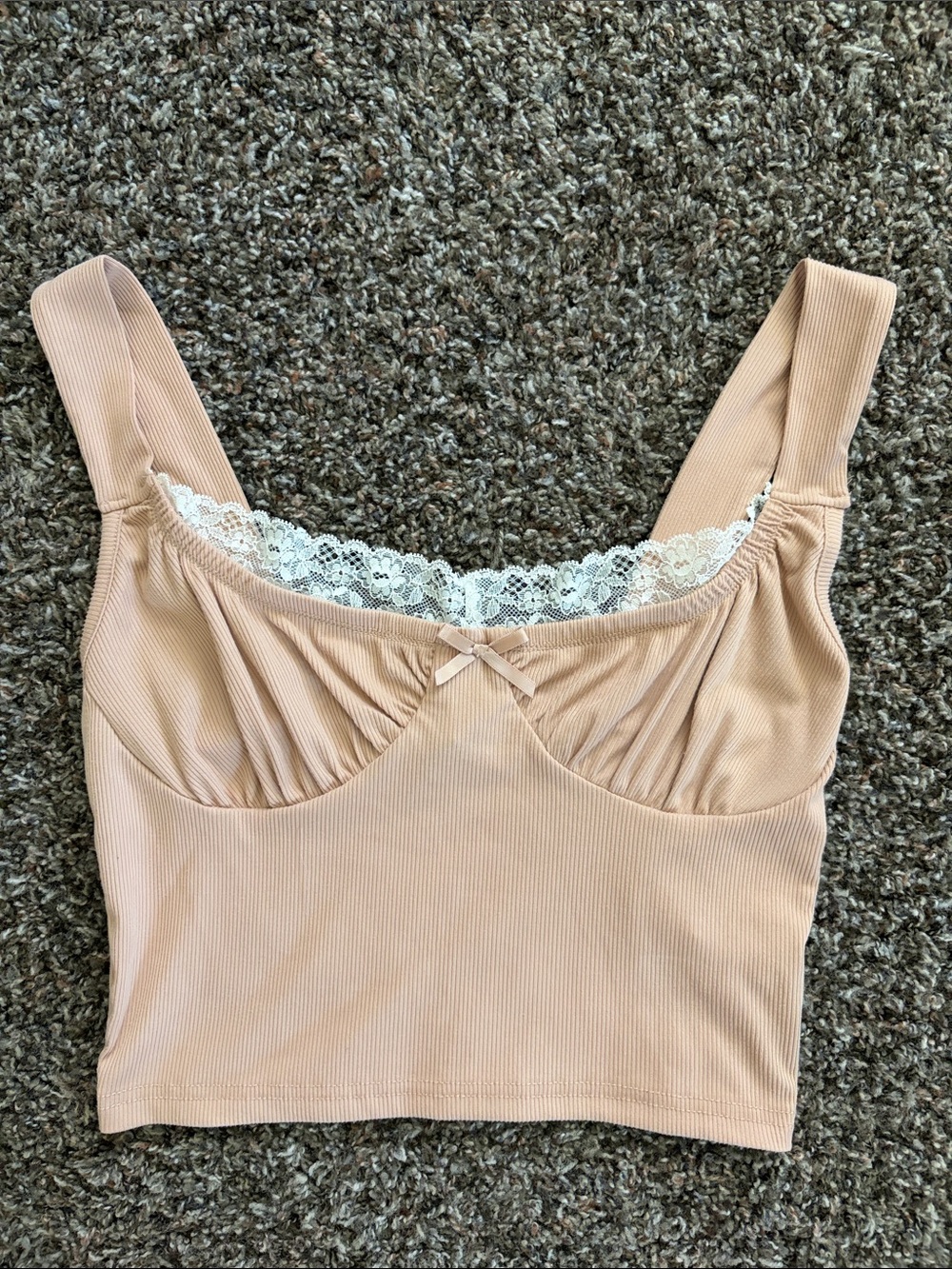Forever 21 Ribbed Lace-Trim Bralette Cami Top in Blush Pink, Size Medium